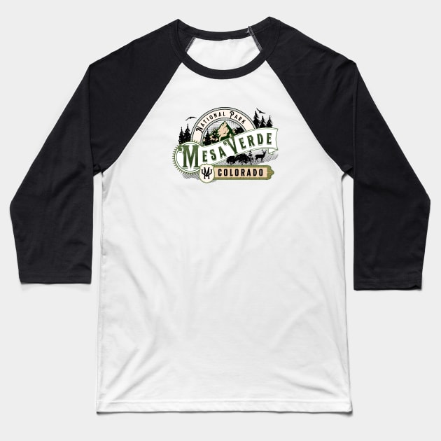 Mesa Verde National Park Colorado Vintage Label Baseball T-Shirt by antarte